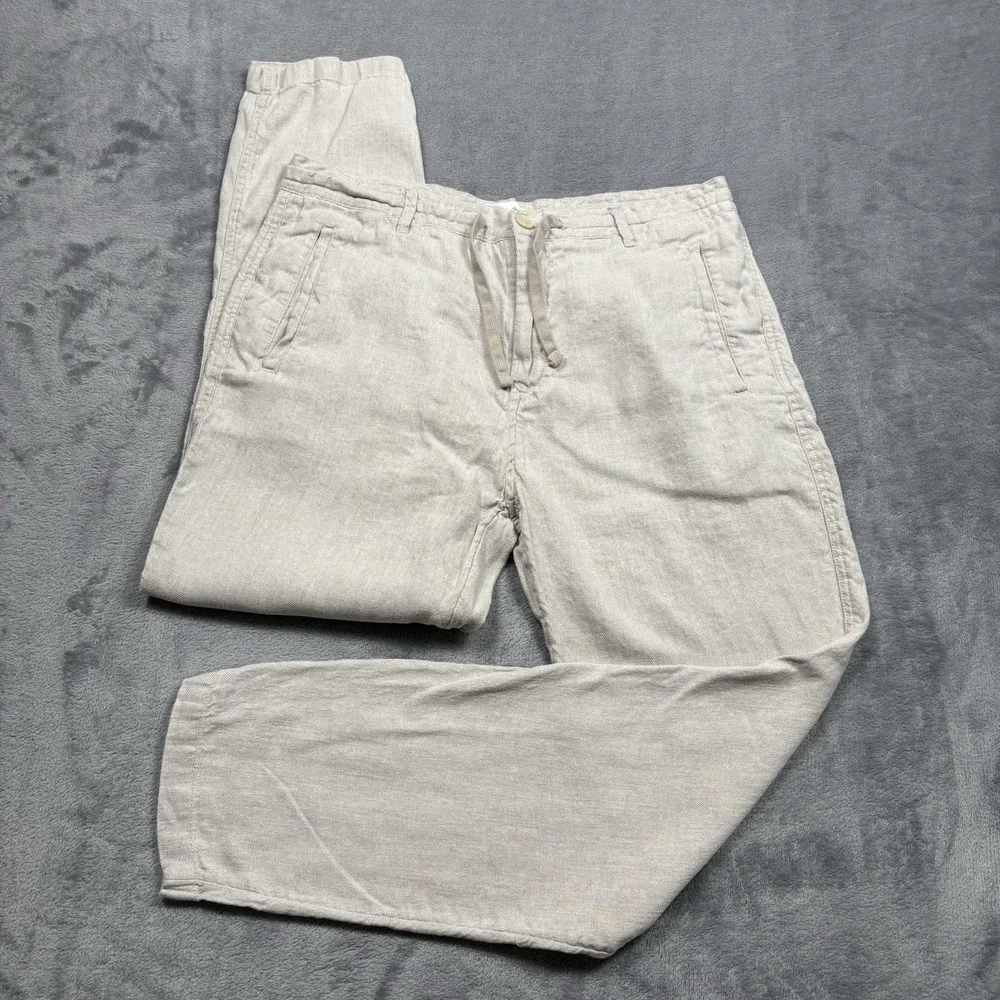 Porter & Ash Linen Blend Pants Mens 34x28 Beige Slim Fit Drawstring Summer